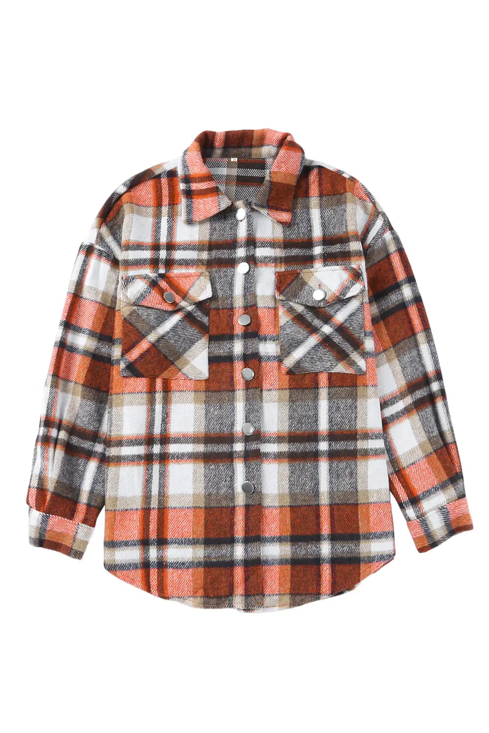 Orange chest pockets flannel plaid shacket - shackets