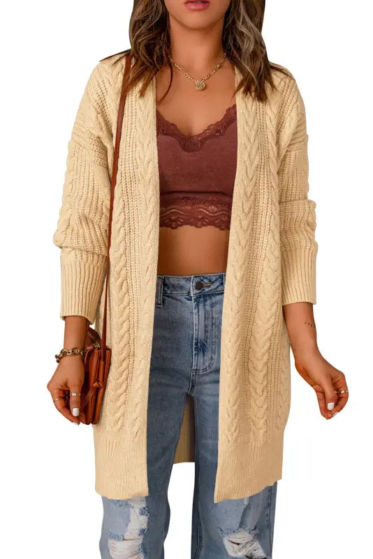 Orange chunky knit open front cardigan - sweaters & cardigans