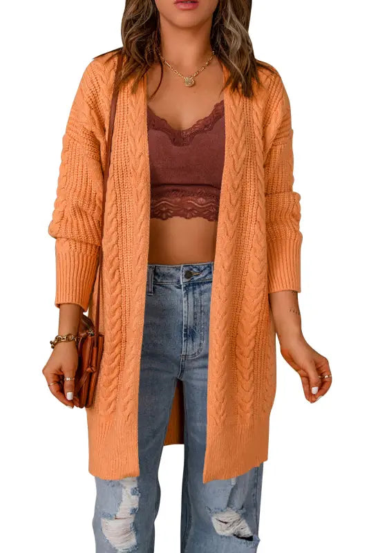 Orange chunky knit open front cardigan - sweaters & cardigans