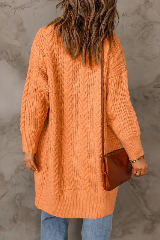 Orange chunky knit open front cardigan - sweaters & cardigans