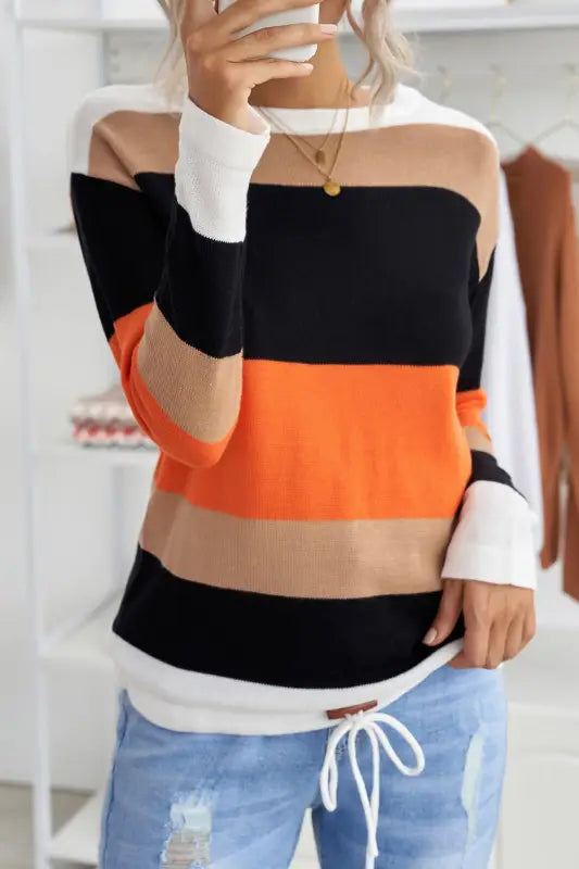 Orange colorblock knit sweater - sweaters & cardigans