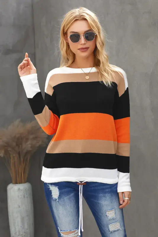 Orange colorblock knit sweater - sweaters & cardigans