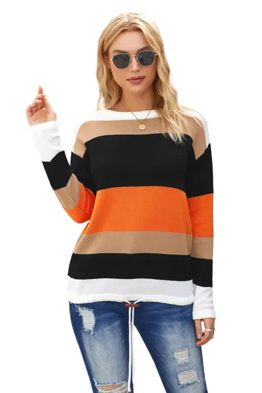 Orange colorblock knit sweater - sweaters & cardigans