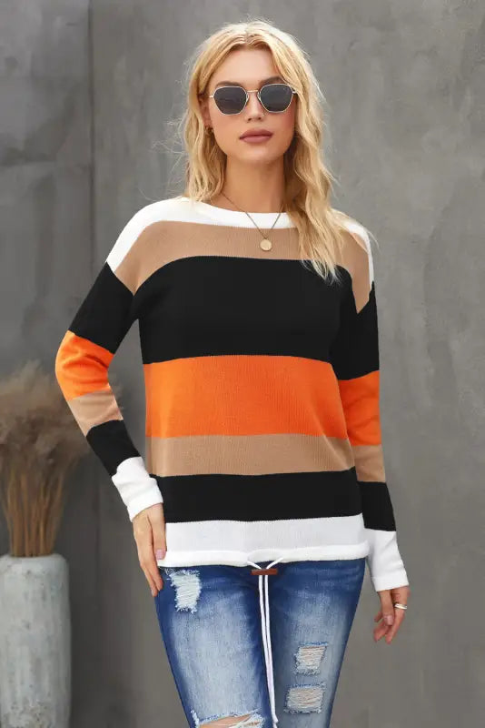 Orange colorblock knit sweater - sweaters & cardigans