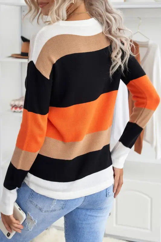 Orange colorblock knit sweater - sweaters & cardigans