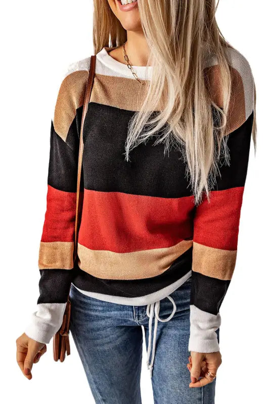 Orange colorblock knit sweater - sweaters & cardigans