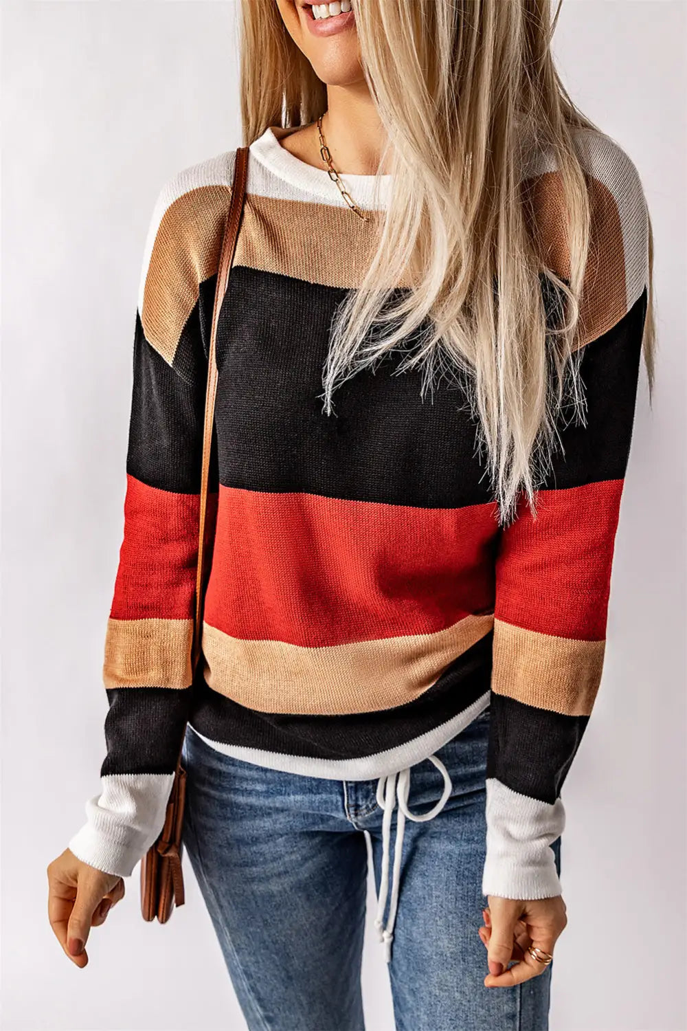 Orange colorblock knit sweater - red / s / 55% acrylic + 45% cotton - sweaters & cardigans