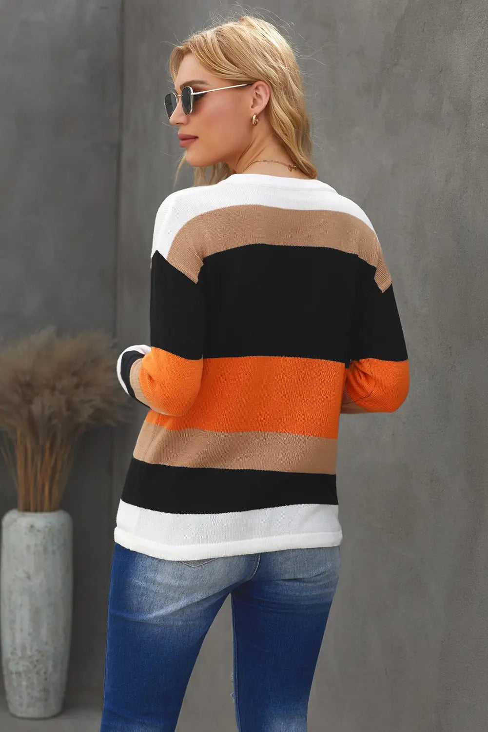 Orange colorblock knit sweater - sweaters & cardigans