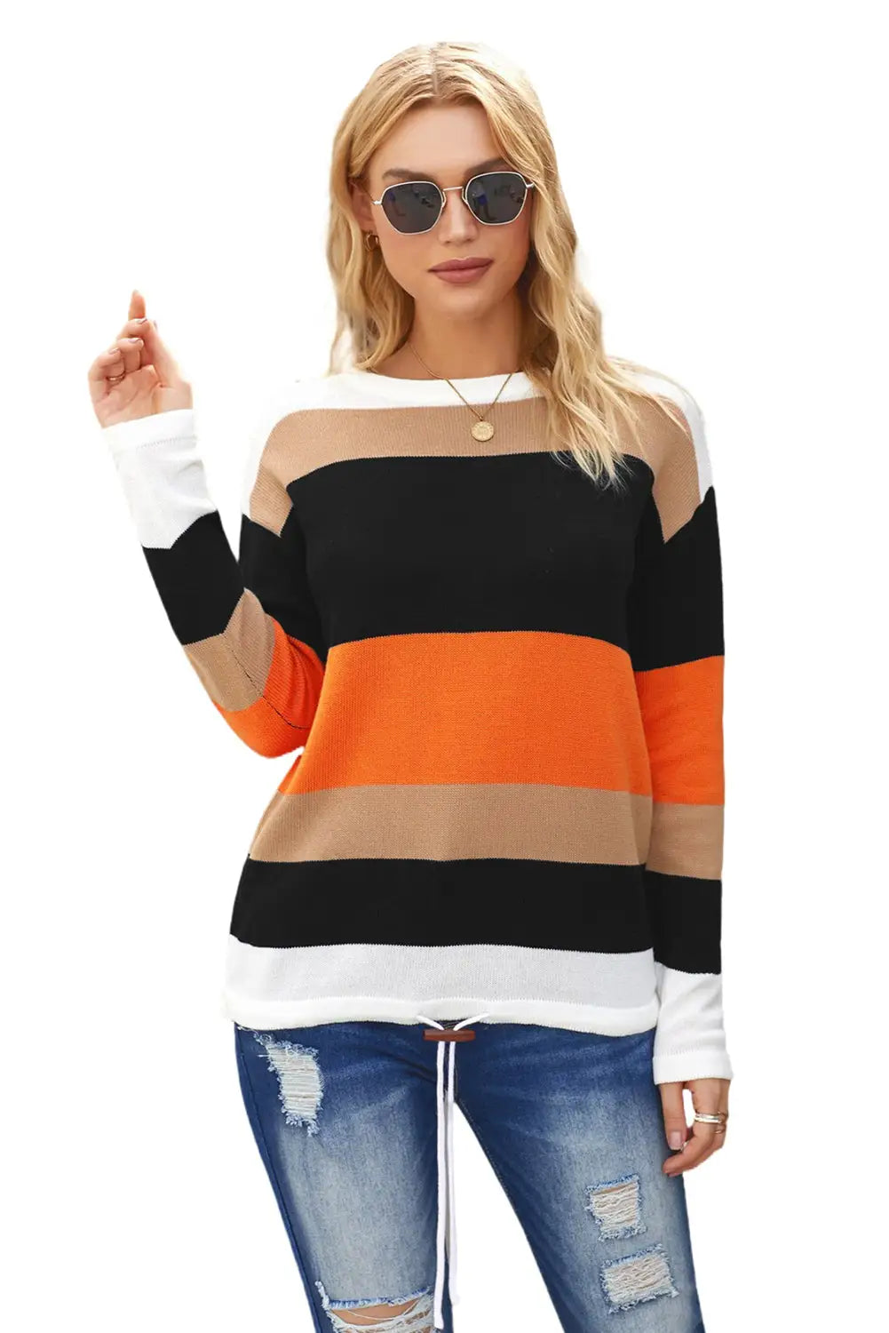 Orange colorblock knit sweater - sweaters & cardigans