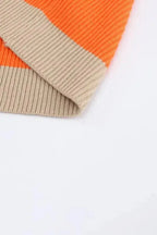 Orange Colorblock Ribbed Knit Cardigan - Fashionfitz