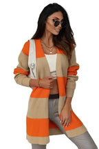 Orange Colorblock Ribbed Knit Cardigan - Fashionfitz