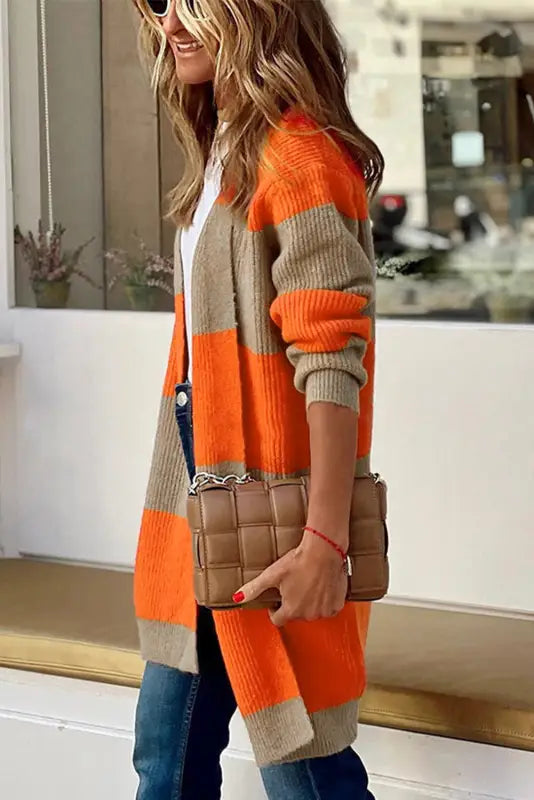 Orange colorblock ribbed knit cardigan - sweaters & cardigans