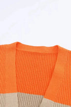 Orange Colorblock Ribbed Knit Cardigan - Fashionfitz