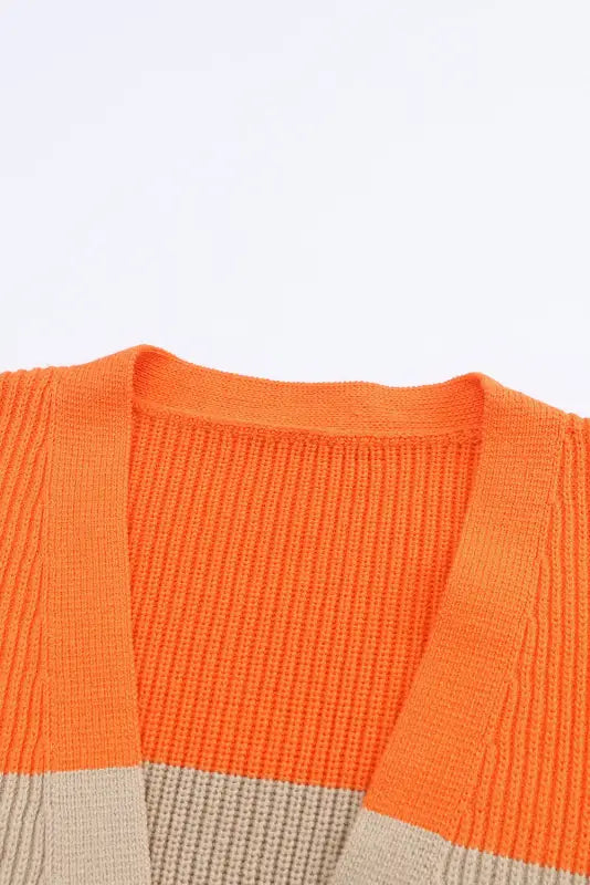 Orange colorblock ribbed knit cardigan - sweaters & cardigans