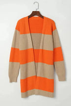 Orange Colorblock Ribbed Knit Cardigan - Fashionfitz