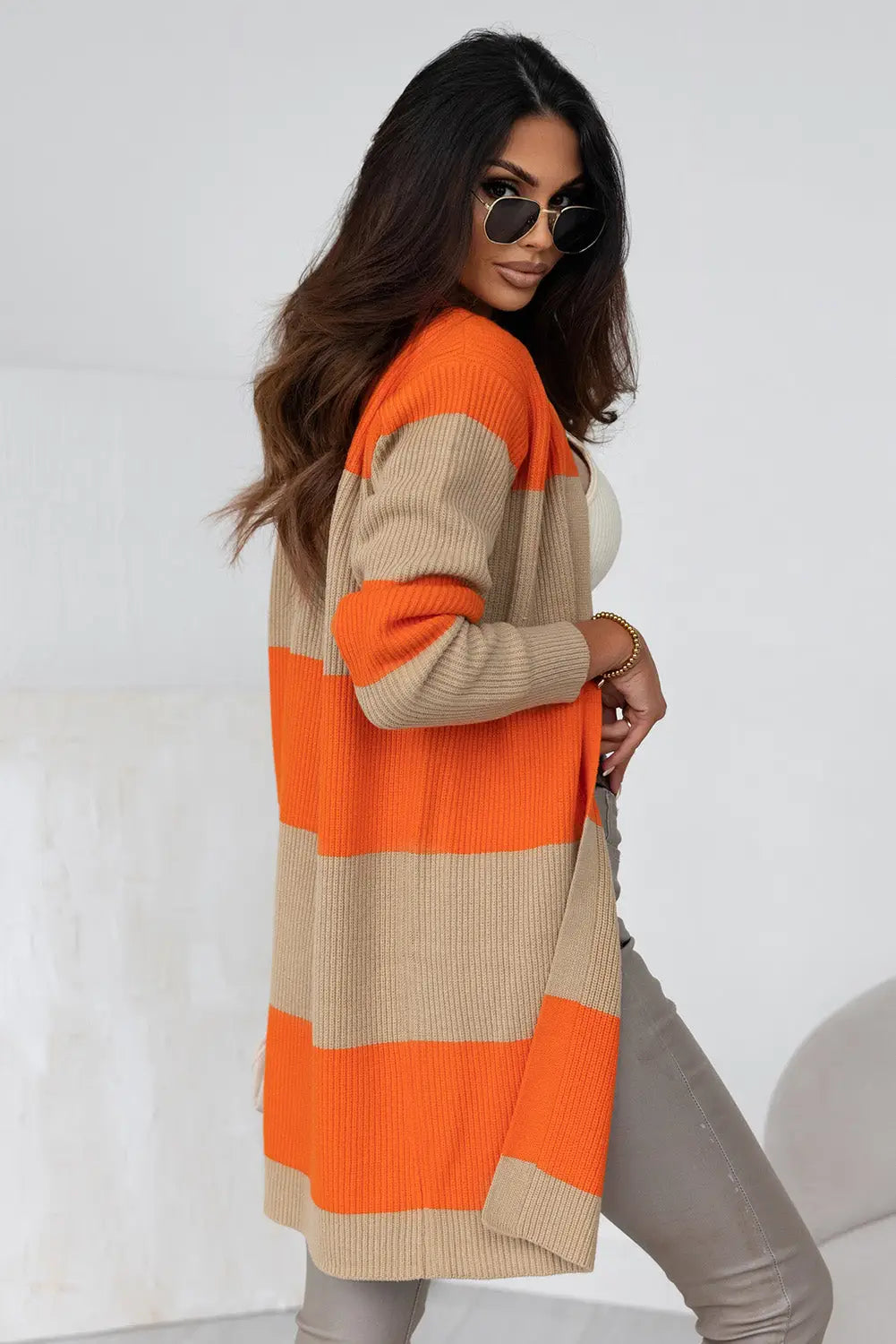 Orange colorblock ribbed knit cardigan - sweaters & cardigans