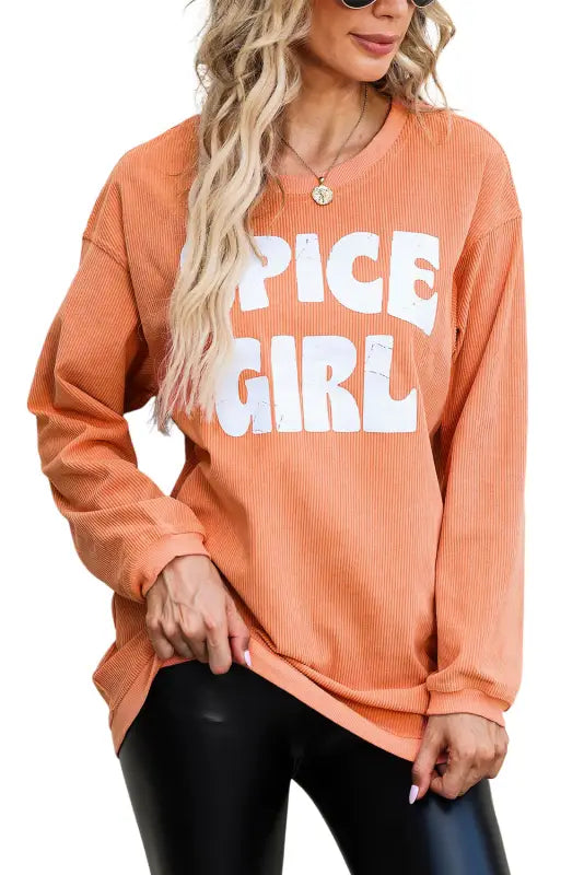 Orange corded graphic sweatshirt - sweatshirts