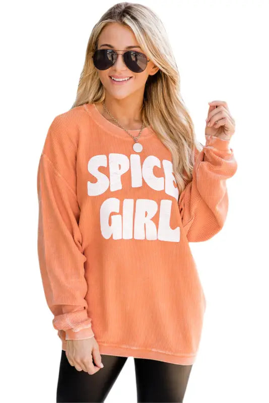 Orange corded graphic sweatshirt - sweatshirts