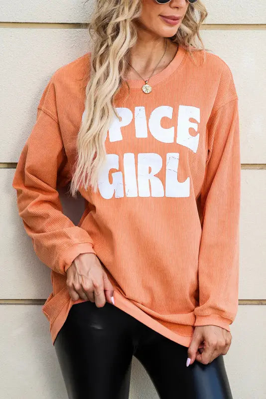 Orange corded graphic sweatshirt - sweatshirts