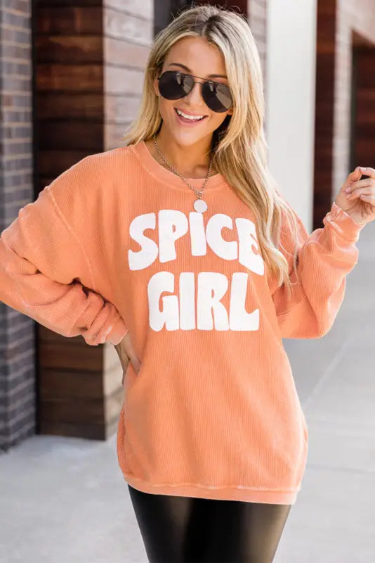 Orange corded graphic sweatshirt - sweatshirts