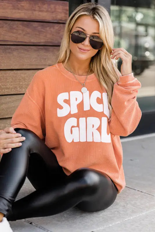 Orange corded graphic sweatshirt - sweatshirts