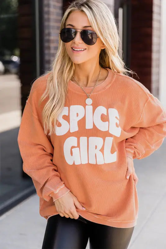 Orange corded graphic sweatshirt - sweatshirts