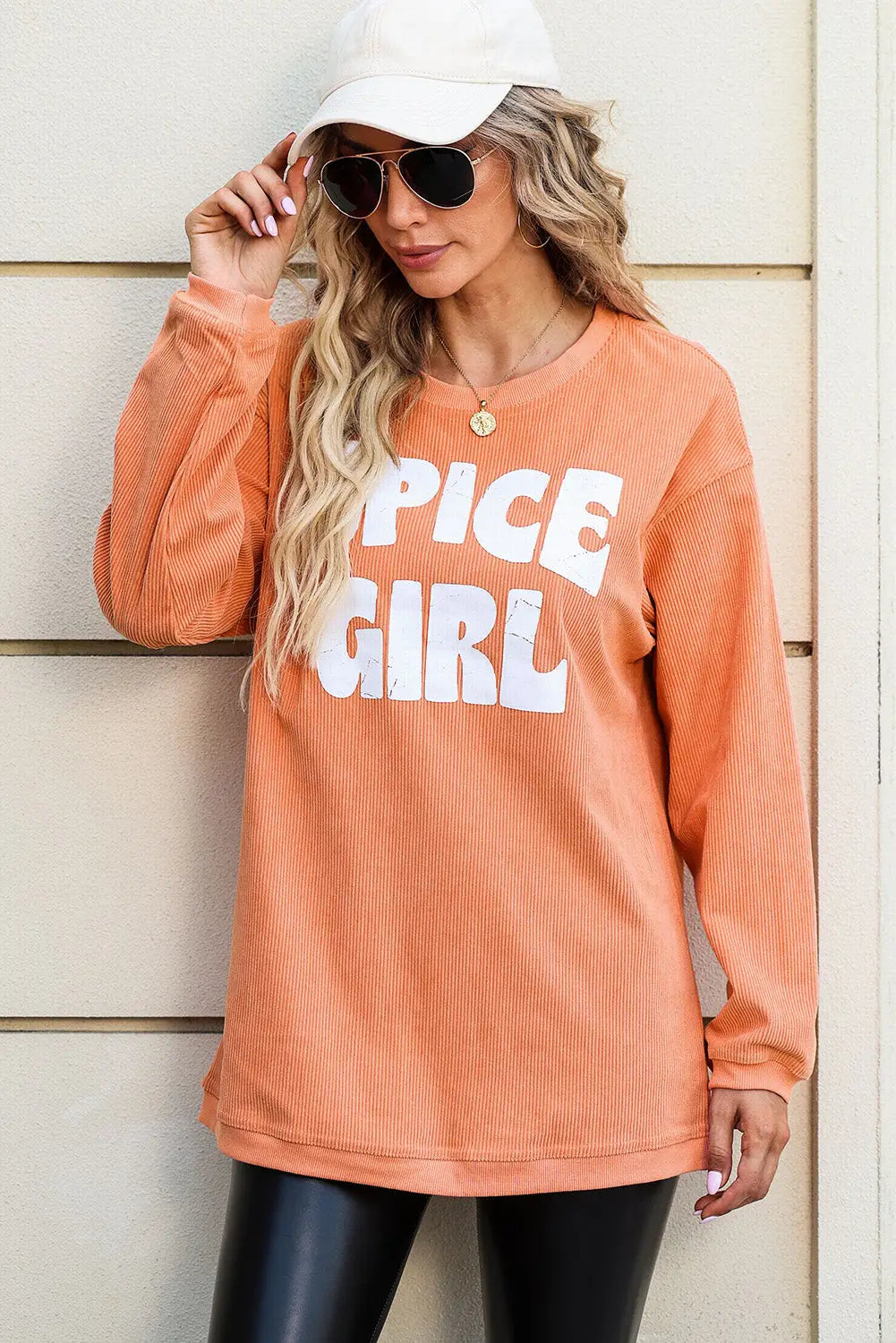 Orange corded spicy girl graphic sweatshirt - s / 100% polyester - sweatshirts & hoodies