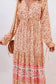 Orange drawstring lace-up v neck long sleeve floral maxi dress - dresses