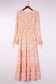 Orange drawstring lace-up v neck long sleeve floral maxi dress - dresses