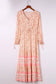 Orange drawstring lace-up v neck long sleeve floral maxi dress - dresses