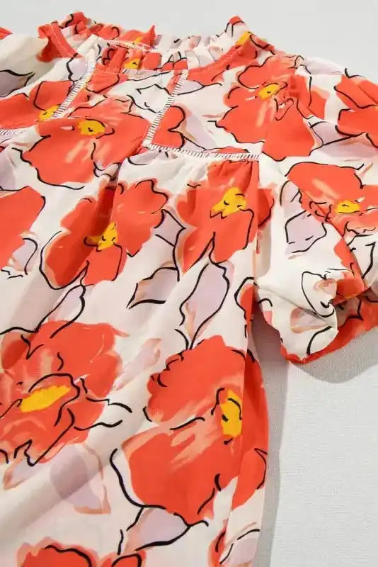 Orange Floral Loose Blouse - Fashionfitz