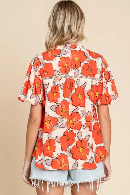 Orange floral loose blouse - tops/blouses & shirts