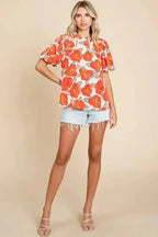 Orange Floral Loose Blouse - Fashionfitz