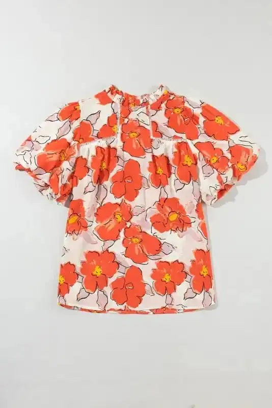 Orange Floral Loose Blouse - Fashionfitz
