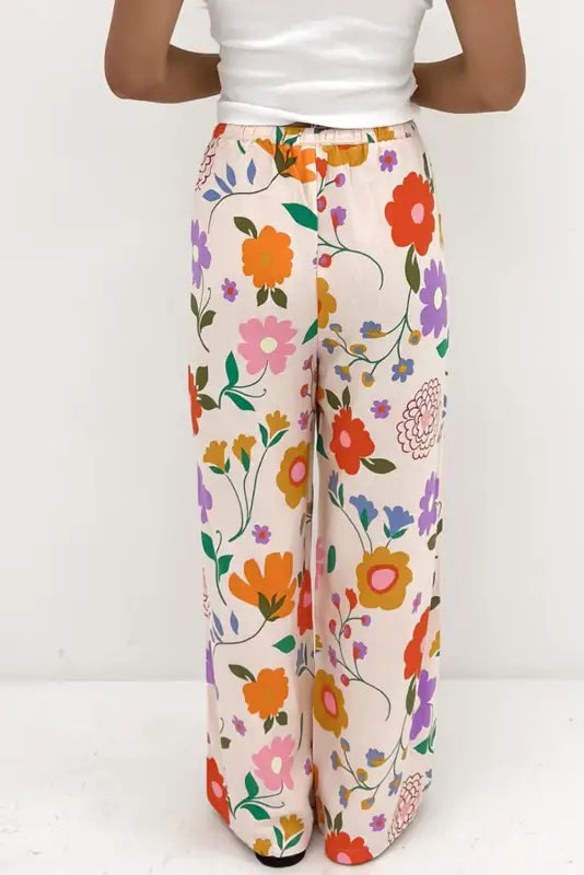 Orange floral loose pants - trousers