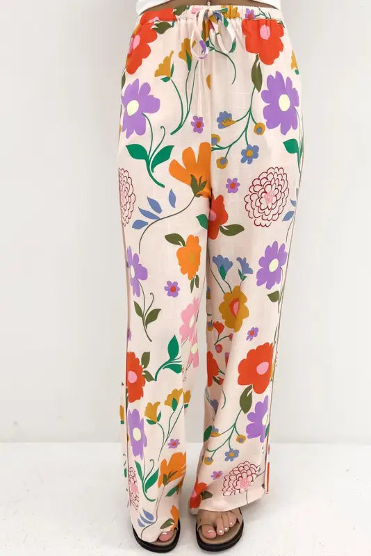 Orange floral loose pants - trousers