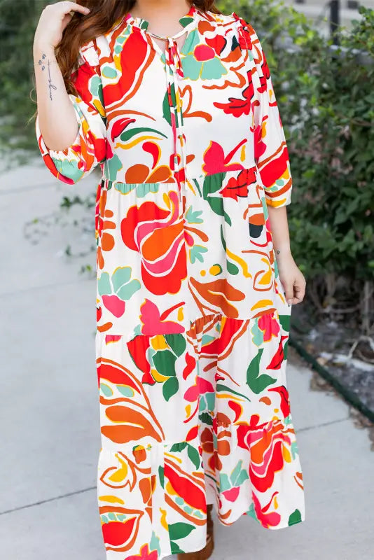 Orange floral plus size dress in relaxed style