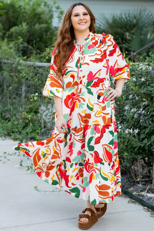 Orange floral plus size dress in relaxed style