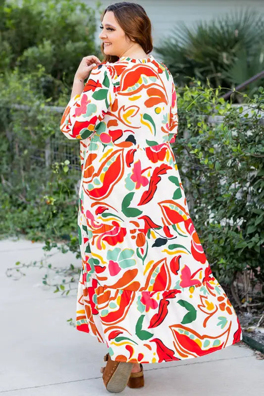 Orange floral plus size dress in relaxed style