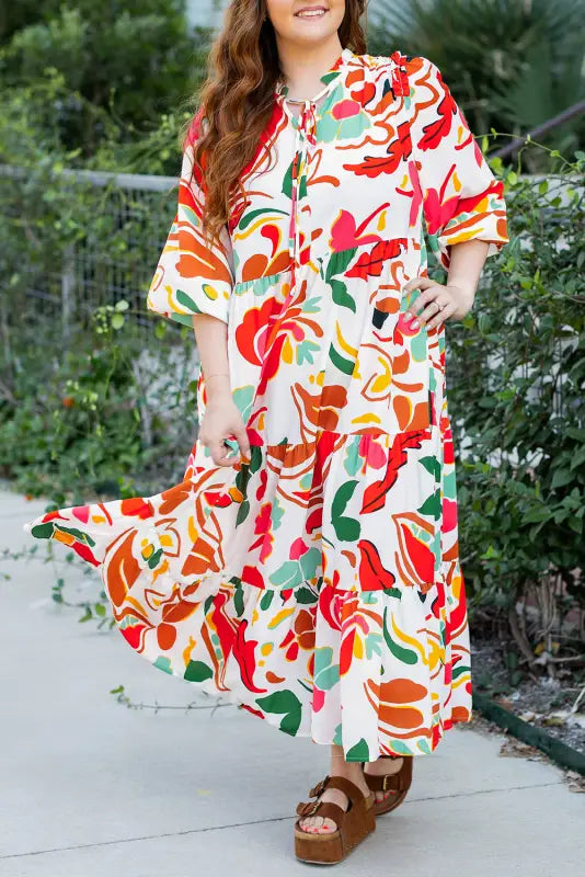 Orange floral plus size dress in relaxed style