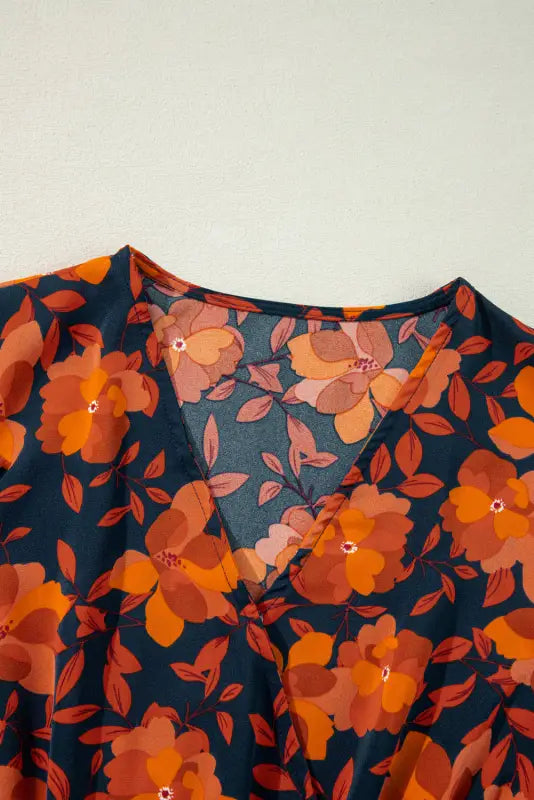 Orange floral print faux wrap belted dress | fashionfitz