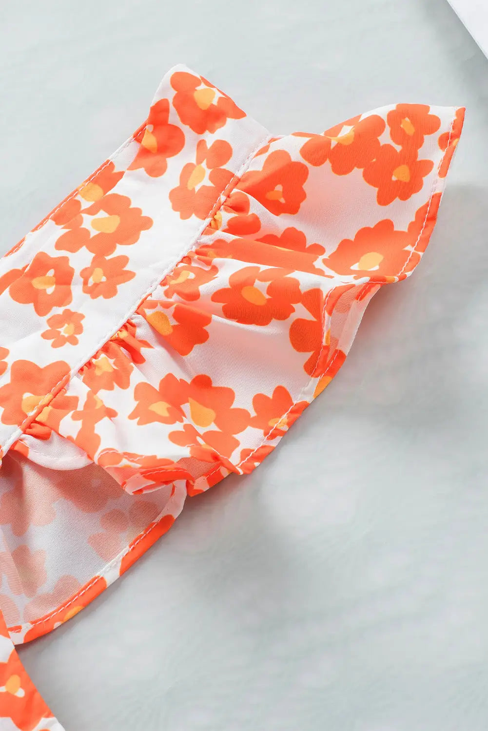 Orange floral print square neck ruffle tank top - tops