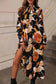 Orange Floral Print Tie Neck Long Sleeve Dress - Fashionfitz