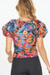 Orange floral print puff sleeve v neck blouse - blouses & shirts