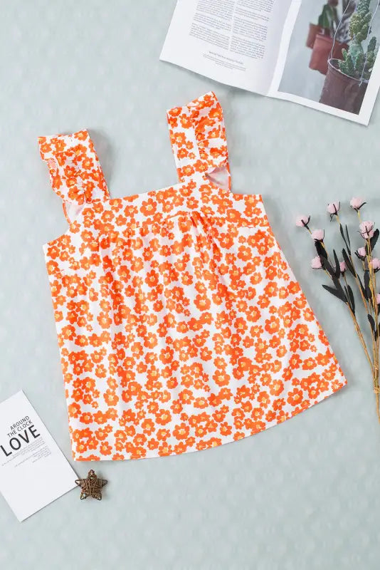 Orange floral ruffle tank top - tops