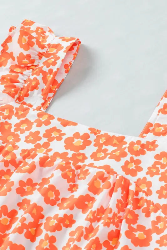 Orange floral ruffle tank top - tops