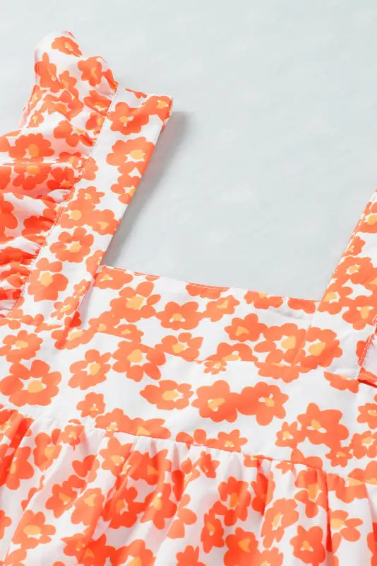 Orange floral ruffle tank top - tops