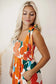 Orange floral self tied straps smocked bust maxi dress - dresses