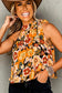 Orange floral print knotted halter neck sleeveless top - tank tops