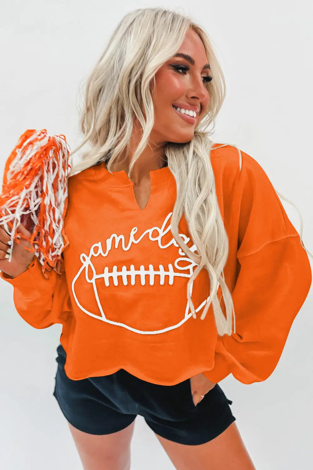 Orange game day lettering rugby notched neck sweatshirt - sweatshirts & hoodies